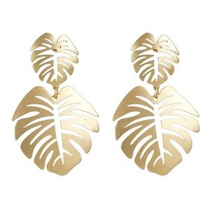 Gold Monstera Leaf Earrings